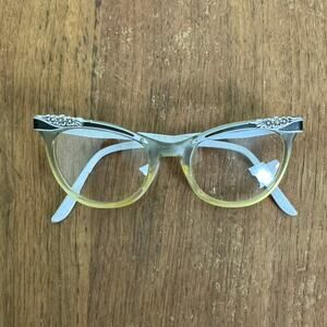 Vintage American Optical 1960s Women's Cat Eye Eyeglasses‎ 44[]20 5.5" Aluminum